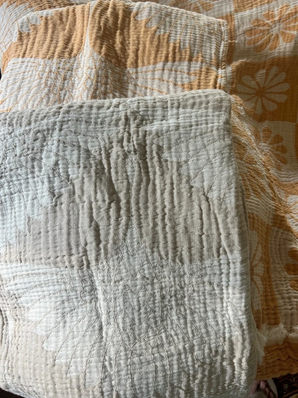 Woven + Quilted Cotton Throw Blanket Indoor Outdoor 55 x 77 Yellow Orange NEW